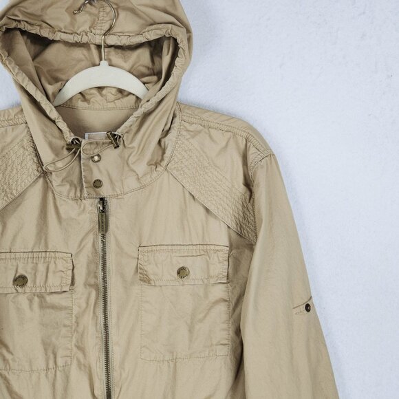 Michael Kors Jacket Womens Medium Tan Lightweight Parka Full Zip Hooded Utility - Picture 2 of 12